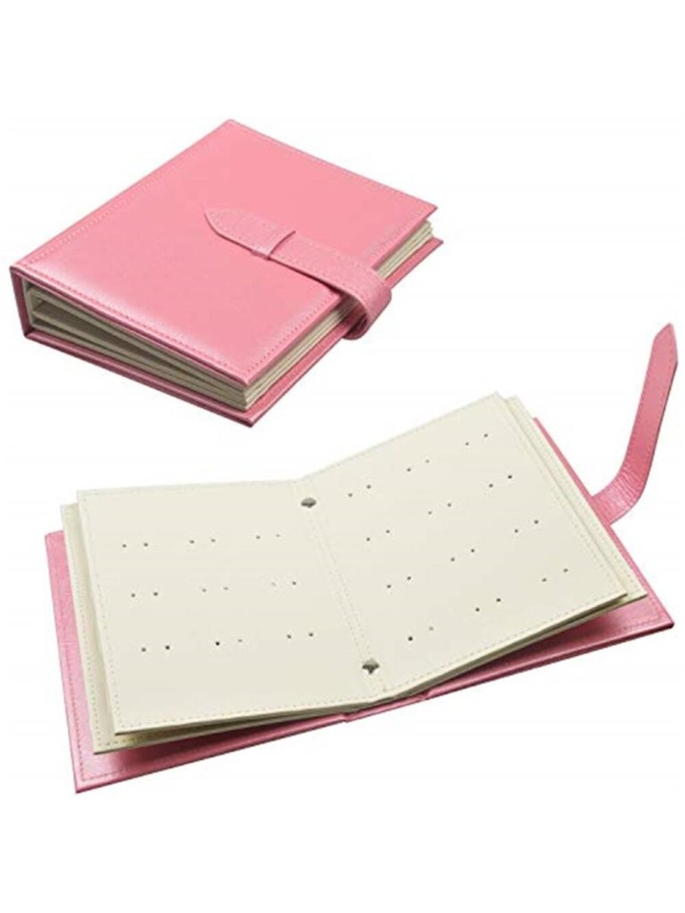 Pink Earring Organizer Book Holder Travel Case Faux Leather Holds 42 Pairs